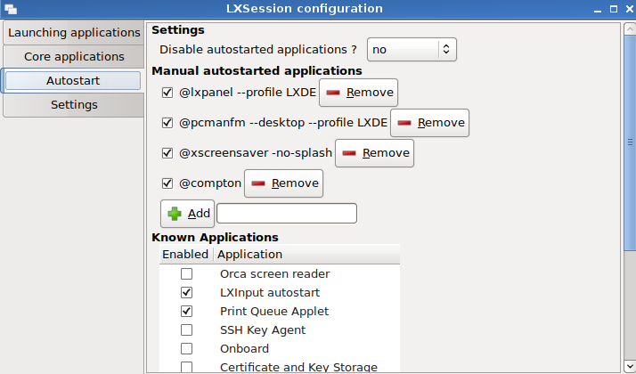 Screenshot of LX Session Configuration window
