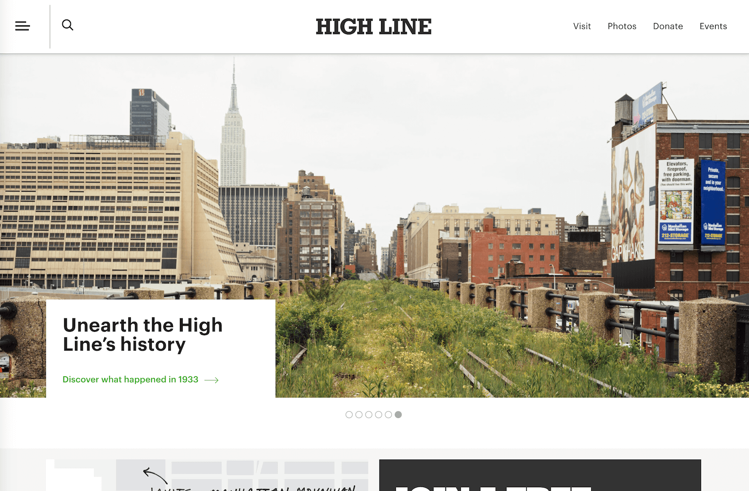 The High Line desktop, homepage.